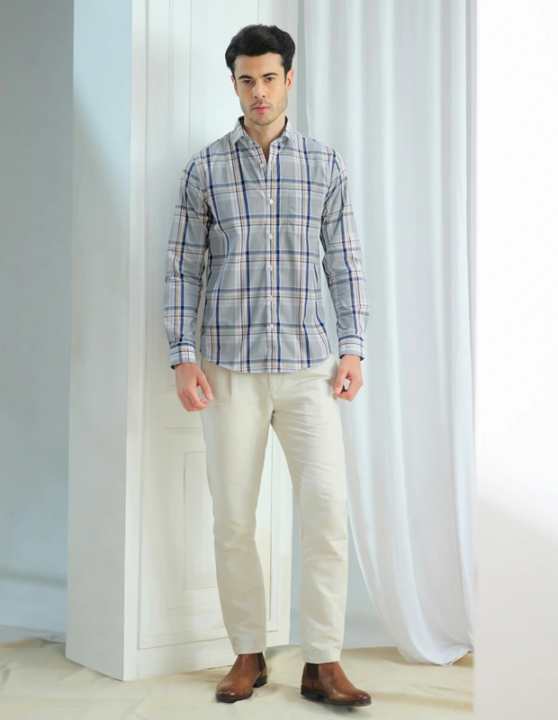 Indigo Amber Cotton check Shirt